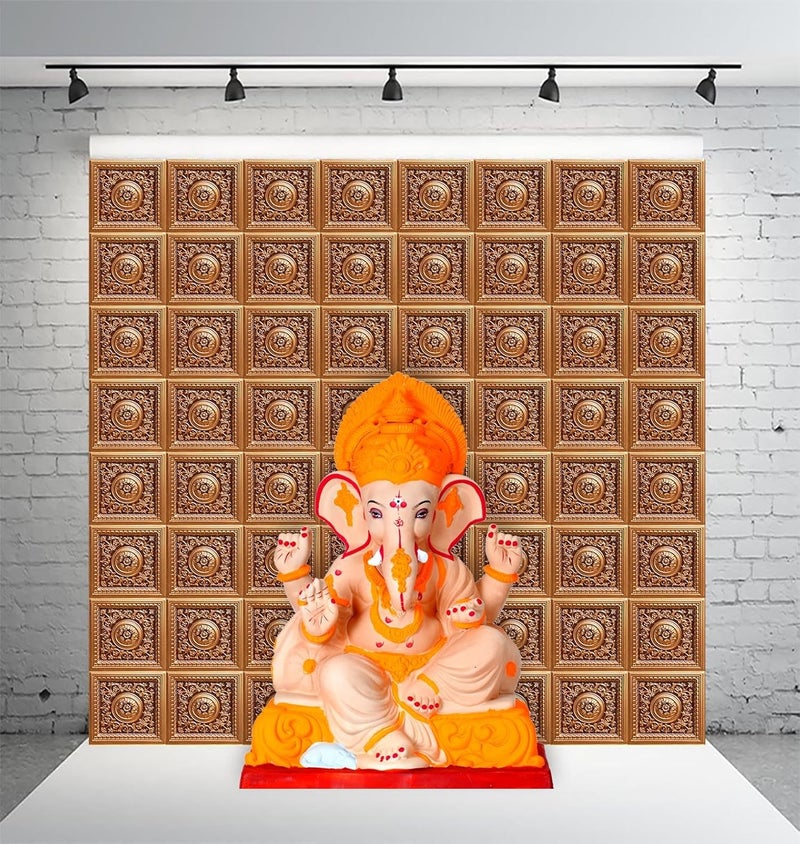 DHARA CREATION Dhara Traditional Box Art Printed 8FT8FT Backdrop Cloth for Pooja Decoration Traditional Background Curtain Cloth for Festival Washable Fabric - Image 1