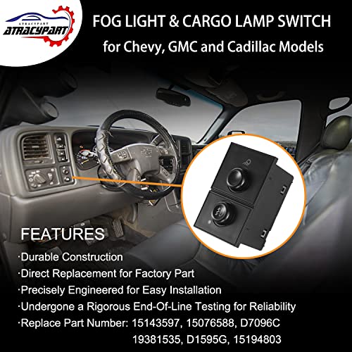 ATRACYPART Headlight Switch & Fog Light Switch | Replacement for 2003-2007 Chevy Silverado Suburban Tahoe Avalanche GMC Sierra Yukon Cadillac Escalade & More | Replaces# 19381535, 15143597 - Image 2
