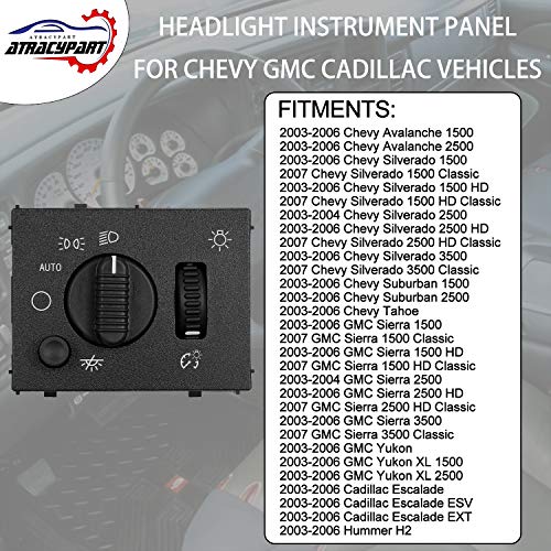 ATRACYPART Headlight Switch & Fog Light Switch | Replacement for 2003-2007 Chevy Silverado Suburban Tahoe Avalanche GMC Sierra Yukon Cadillac Escalade & More | Replaces# 19381535, 15143597 - Image 3