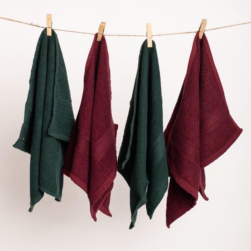 Furnofy 450 GSM Hand Towel Set of 4 Soft, Absorbent & Quick Dry Towel for Gym, Home, Kitchen, Pool, Travel - (40x60 cm, Maroon, Olive) - Image 2