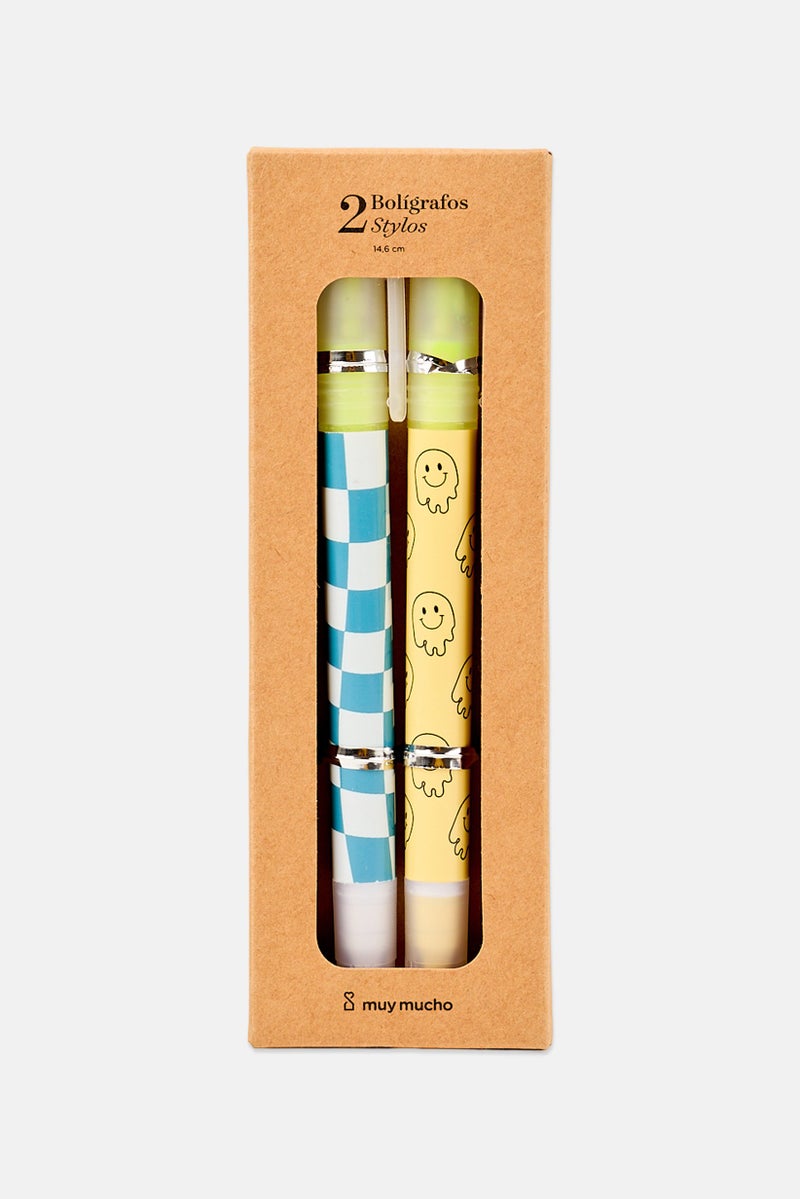 Muy Mucho 2 Pack Graphic Print Pens, Multicolor - Image 1