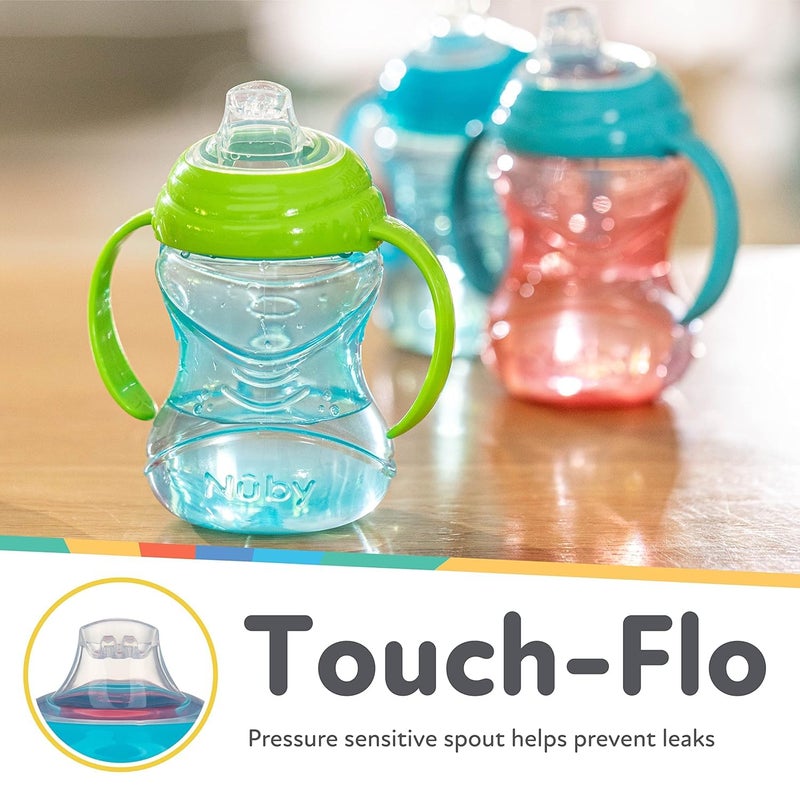 Nuby Clik-It Grip N' Sip Soft Spout No-Spill Training Sippy Cup with Handles - (3-Pack) 10 oz - 4+ Months - Blue/Green/Red - Image 2