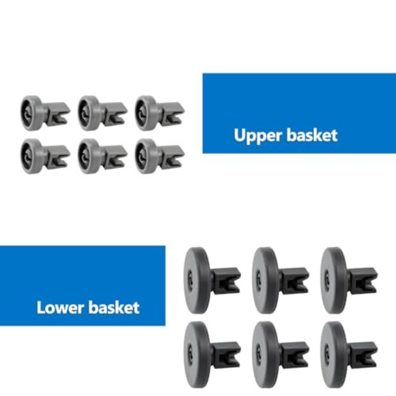 Dishwasher wheel for upper and lower basket: universal black ABS plastic roller runner with clip axle, 12 pcs, compatible with multiple brands, smooth rolling and durable wear resistance - Image 2