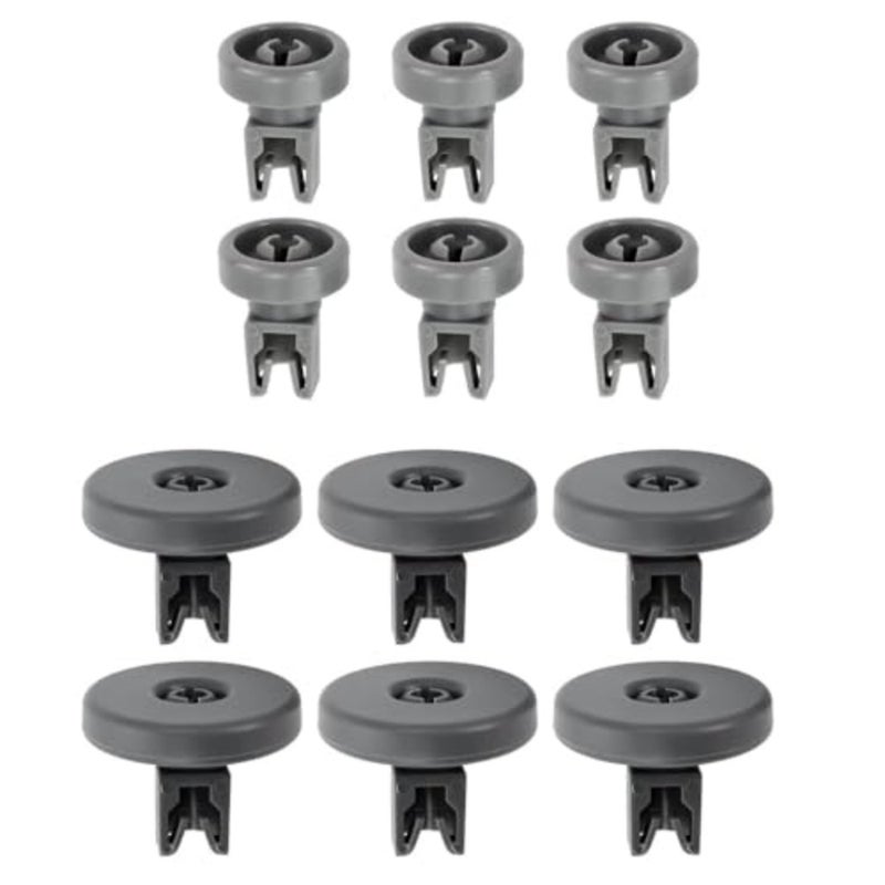 Dishwasher wheel for upper and lower basket: universal black ABS plastic roller runner with clip axle, 12 pcs, compatible with multiple brands, smooth rolling and durable wear resistance - Image 1
