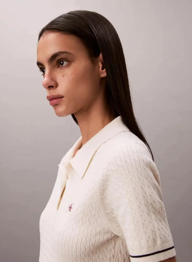 Calvin Klein Tofu Cable Knit Tipped Mini Polo Dress for Women | Best Price UAE