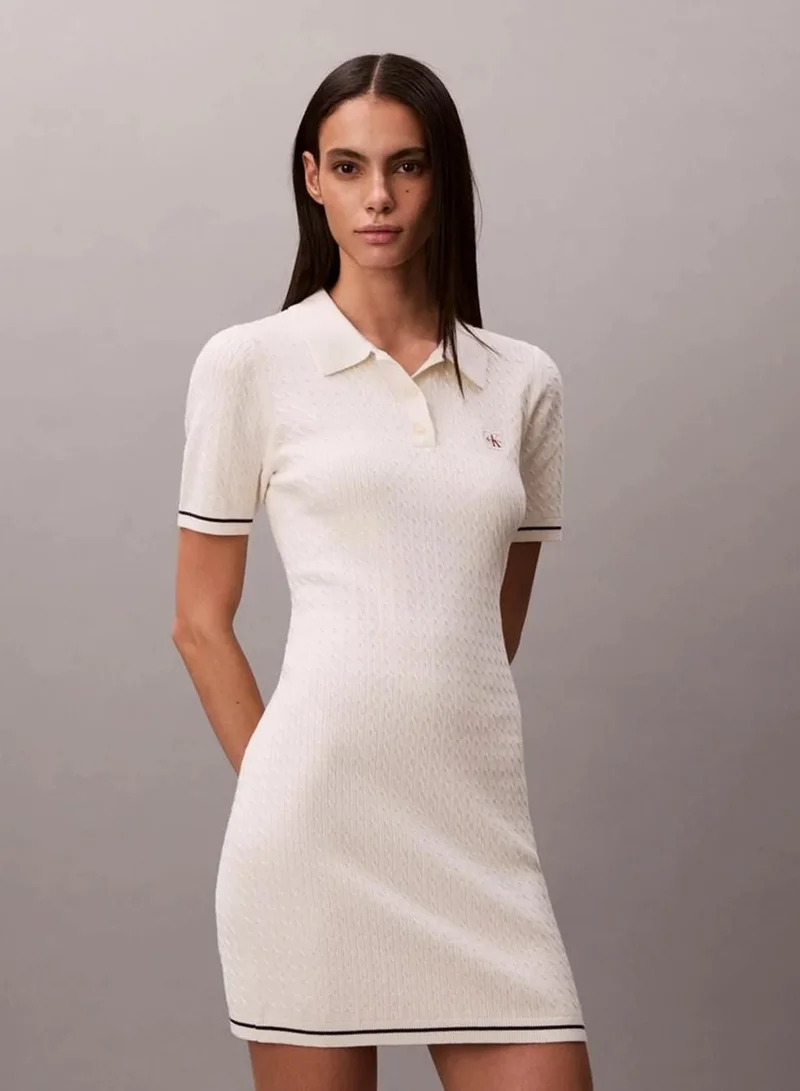 Calvin Klein Tofu Cable Knit Tipped Mini Polo Dress for Women | Best Price UAE