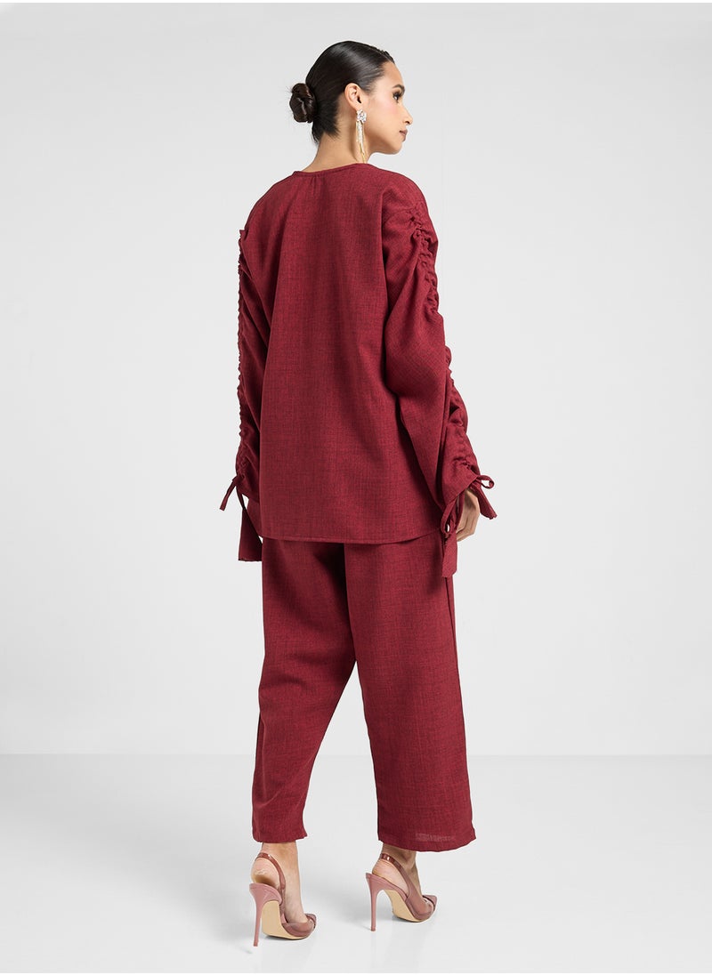 hayas closet Drawstrings Stylish Blouse & Pants Set  - Image 2