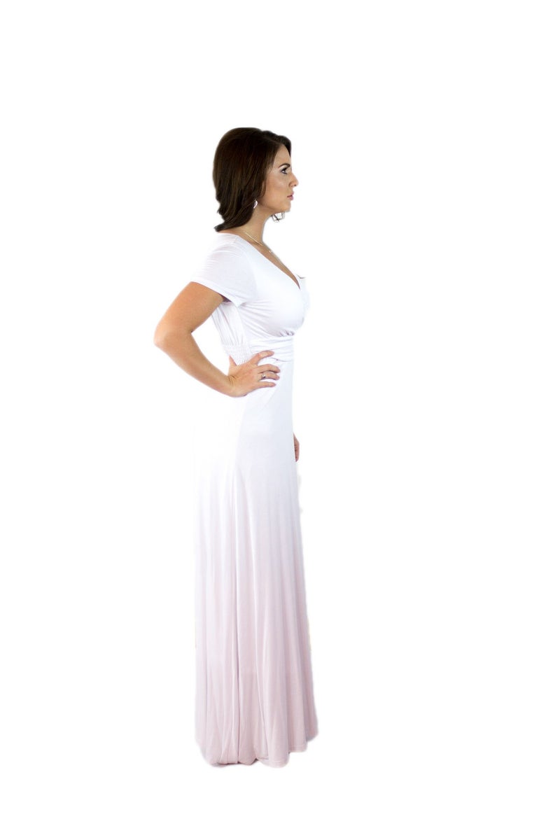 Charm Your Prince Women's Elegant Cap Sleeve Chest Crossover Cocktail Long Maxi Dress White S - Image 4