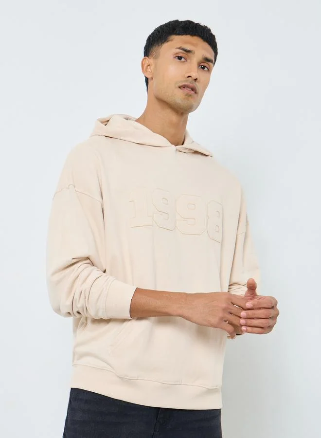 Styli Off White Embroidered Oversized Hoodie