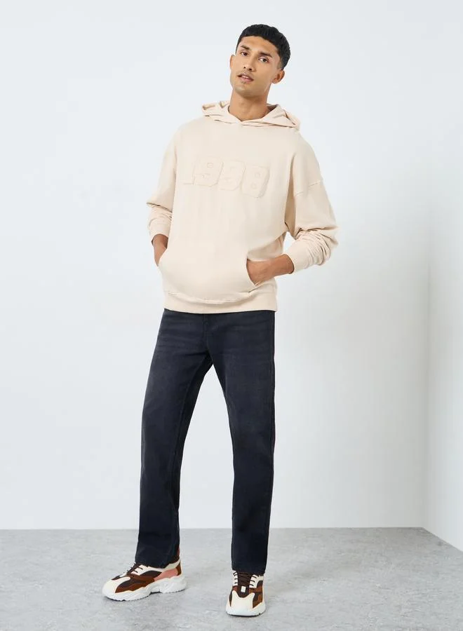 Styli Styli Off White Embroidered Oversized Hoodie