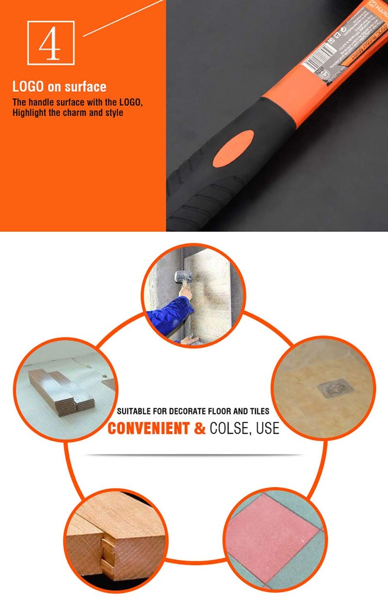 Harden 225 grams Professional Rubber Mallet Hammer With Fiberglass Handle, Black Rubber Head, Comfortable Grip Handle - 590412 - Image 5
