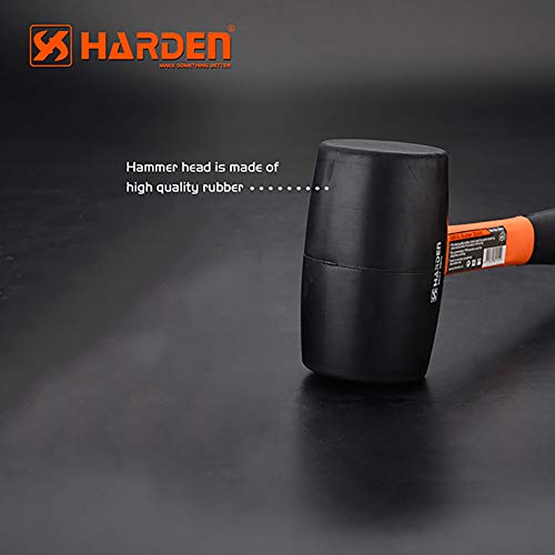 Harden 225 grams Professional Rubber Mallet Hammer With Fiberglass Handle, Black Rubber Head, Comfortable Grip Handle - 590412 - Image 3