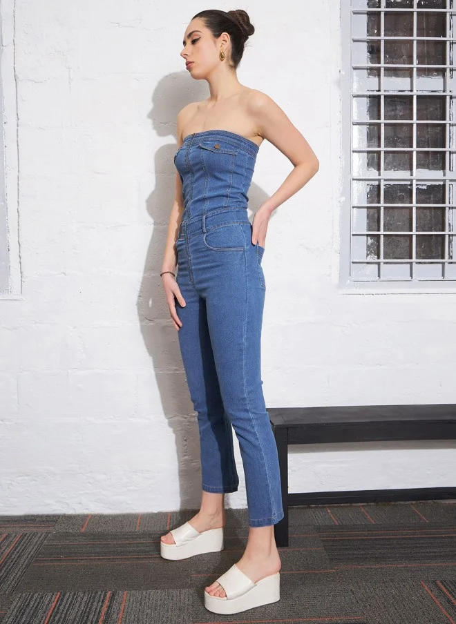 SASSAFRAS Strapless Denim Jumpsuit for Women