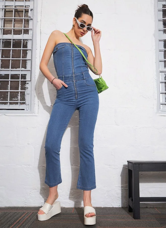 SASSAFRAS Strapless Denim Jumpsuit for Women