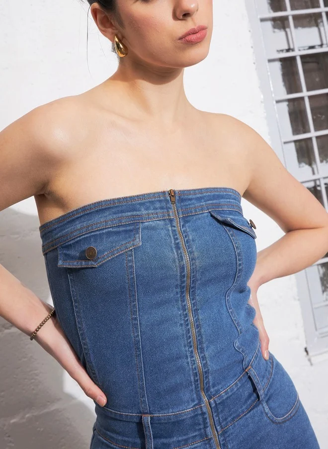 SASSAFRAS Strapless Denim Jumpsuit for Women