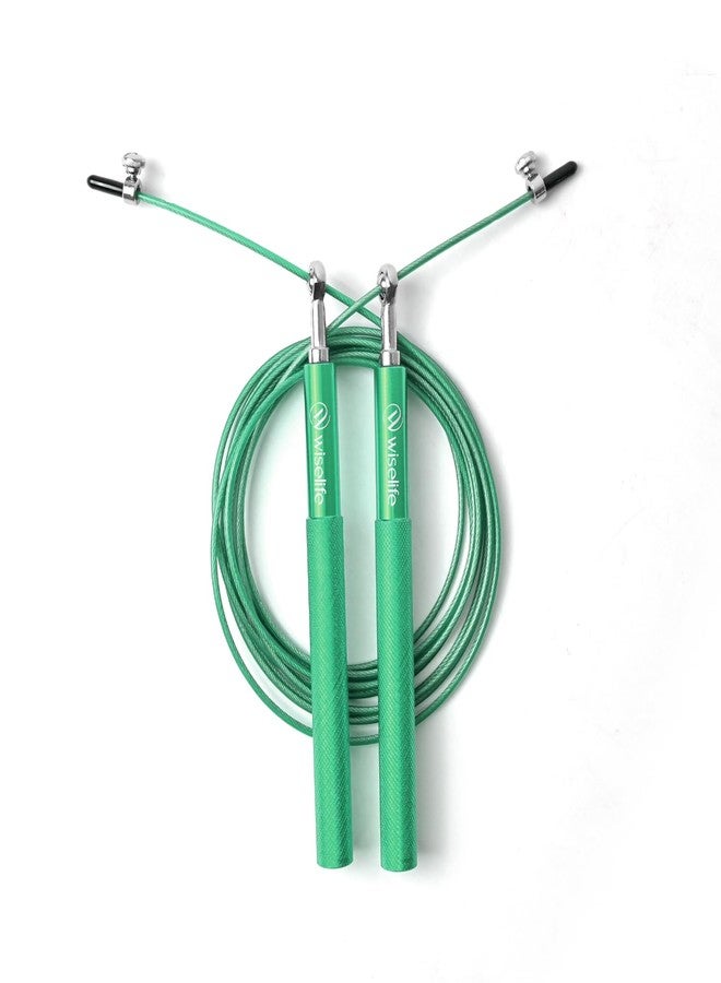 الحكمة والحياة حبل قفز من وايزلايف | حبل فولاذي مطلي بطول 3 أمتار | مقبض من سبائك الألومنيوم ومحامل كروية مانعة للتشابك | حبل قفز قابل للتعديل للتمارين المنزلية وشد الجسم، وتدريبات الكروس فيت، واللياقة البدنية (3 أمتار - أخضر) - Image 1