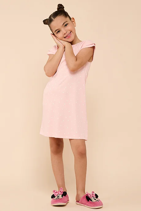 R&B Printed Dress with Crew Neck and Short Sleeves
