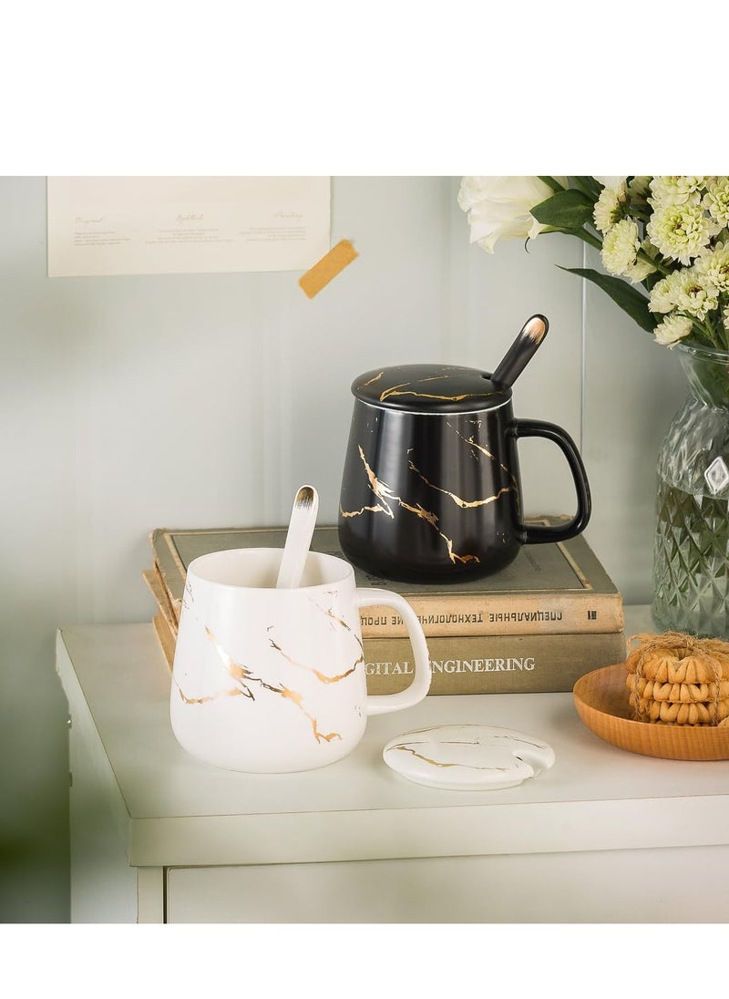 SYOSI - Ceramic Coffee Mug with Lid and Stainless Steel Spoon,13.5 OZ Mug ,Dishwasher and Microwave Safe Tea Cup with Lid- Perfect Present Classic Design Coffee Mug Set - Image 1