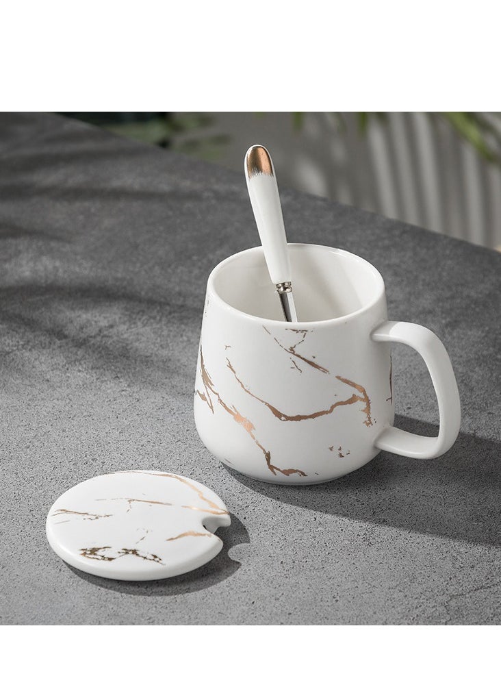 SYOSI - Ceramic Coffee Mug with Lid and Stainless Steel Spoon,13.5 OZ Mug ,Dishwasher and Microwave Safe Tea Cup with Lid- Perfect Present Classic Design Coffee Mug Set - Image 1