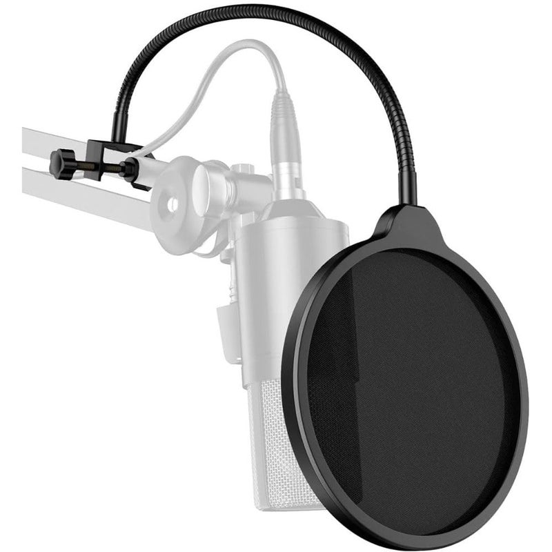 TechBlaze Professional Microphone Filter Pop Filter Mask Shield for BM800, Blue Yeti and Any Other Mic, Double Layer Wind Pop Screen Flexible 360° Gooseneck Clip Arm Pop Shield Mask- 6 inch - Image 1