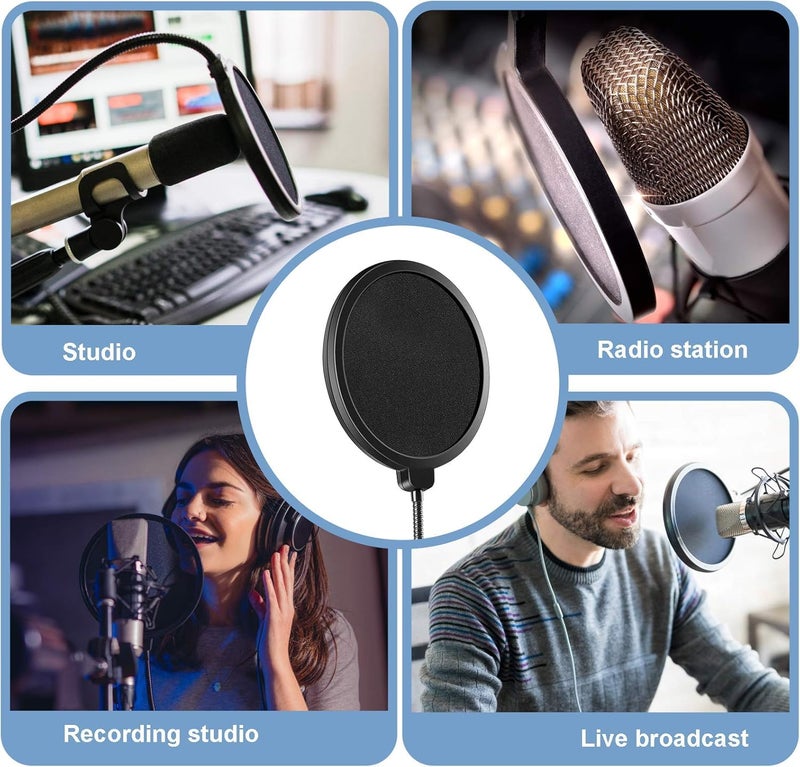 TechBlaze Professional Microphone Filter Pop Filter Mask Shield for BM800, Blue Yeti and Any Other Mic, Double Layer Wind Pop Screen Flexible 360° Gooseneck Clip Arm Pop Shield Mask- 6 inch - Image 4