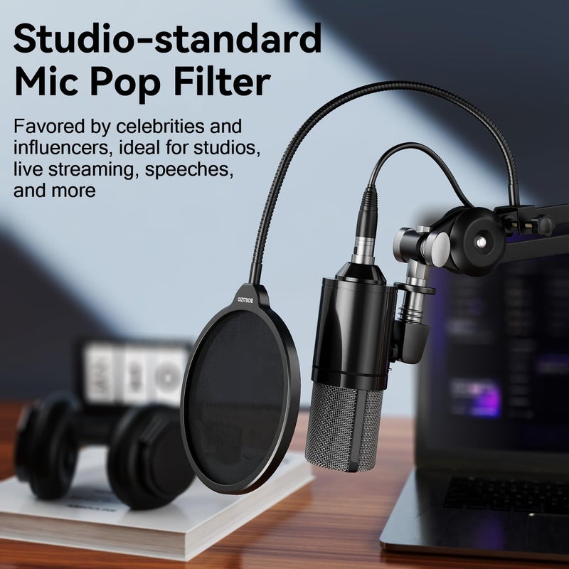 TechBlaze Professional Microphone Filter Pop Filter Mask Shield for BM800, Blue Yeti and Any Other Mic, Double Layer Wind Pop Screen Flexible 360° Gooseneck Clip Arm Pop Shield Mask- 6 inch - Image 2