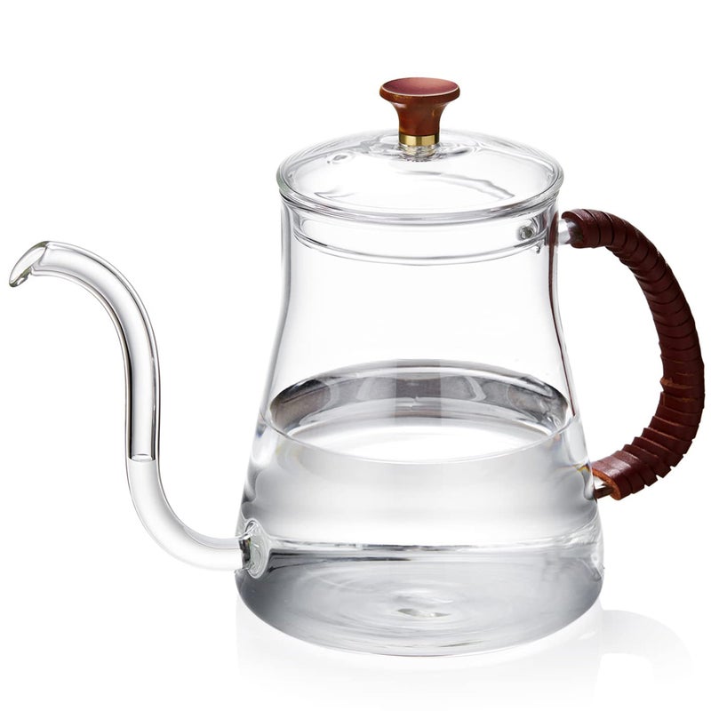 Unbreakable Gooseneck Kettle for Drip Coffee 20oz600ml Glass Coffee Kettle with Lid