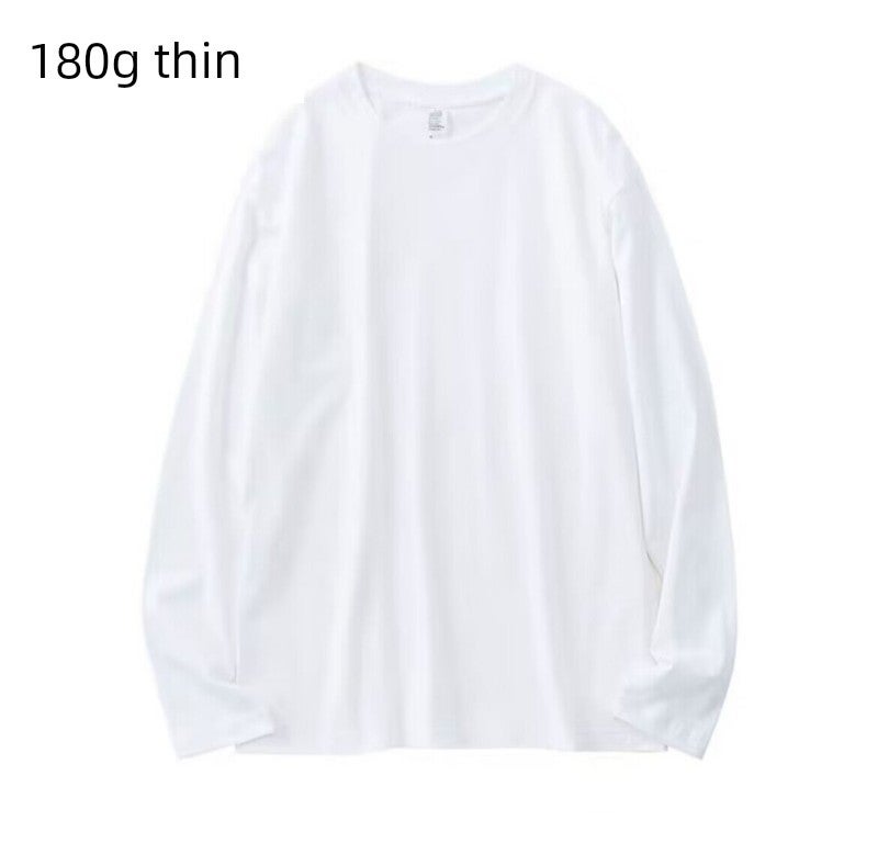 American high street 500g heavy pure cotton solid color base shirt men's and women's long-sleeved t-shirt versatile loose youth top - Image 1