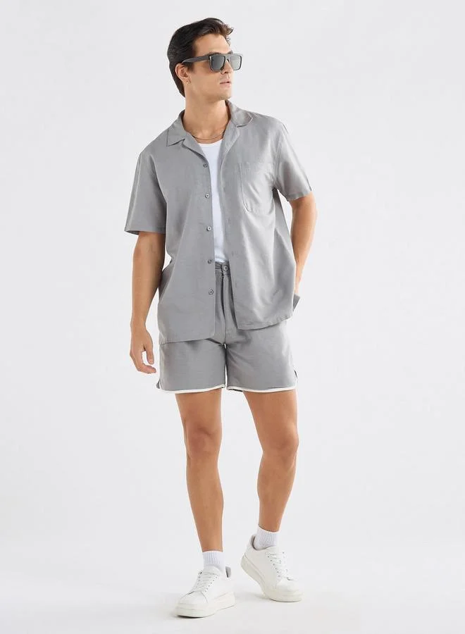 Splash FAV Regular Fit Solid Shirt with Camp Collar and Short Sleeves