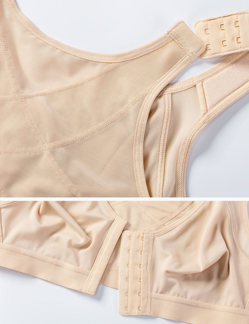 DELIMIRA Women's Full Coverage Front Closure Wire Free Back Support Posture Bra Taupe Tan 42DD - Image 5