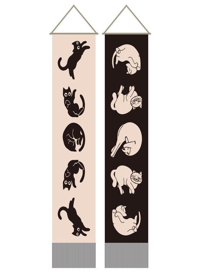 AHANDMAKER 2Pcs Cat Moon Phase Tapestry, Long Vertical Wall Hanging With Tassel, Kitten Aesthetic for Bedroom and Living Room (45.7x13 Inch) - Image 1