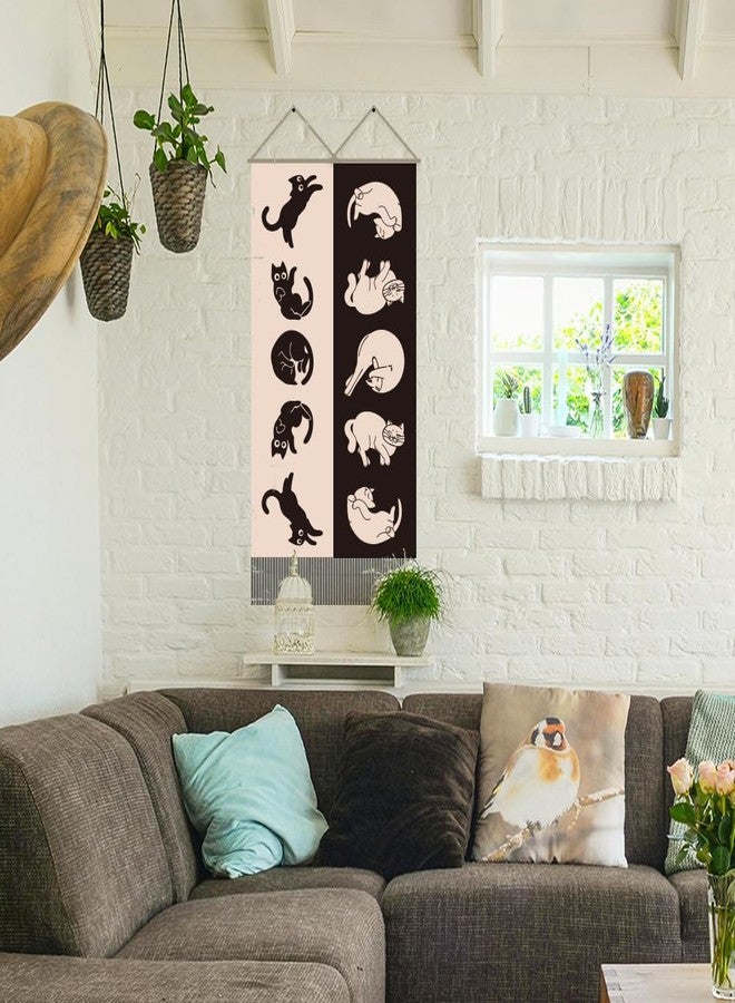 AHANDMAKER 2Pcs Cat Moon Phase Tapestry, Long Vertical Wall Hanging With Tassel, Kitten Aesthetic for Bedroom and Living Room (45.7x13 Inch) - Image 4