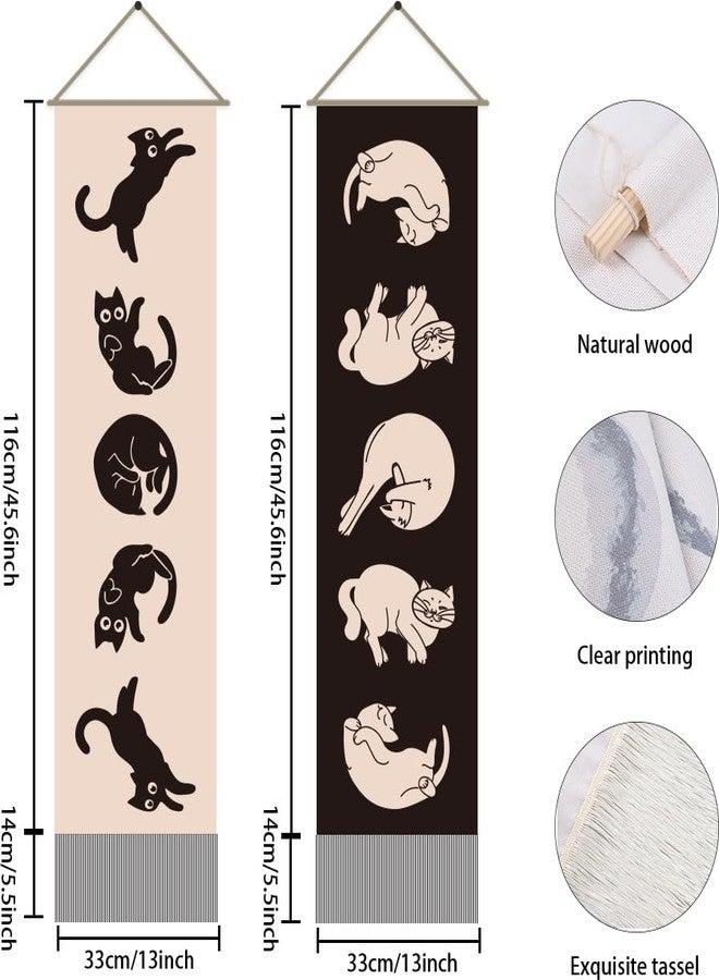 AHANDMAKER 2Pcs Cat Moon Phase Tapestry, Long Vertical Wall Hanging With Tassel, Kitten Aesthetic for Bedroom and Living Room (45.7x13 Inch) - Image 3