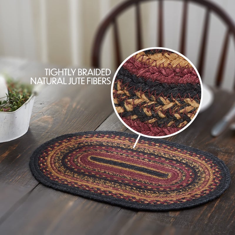 VHC Brands Heritage Farms Dining Table Placemat, Braided Jute, Oval, Red Black Tan. 10x16 - Image 2