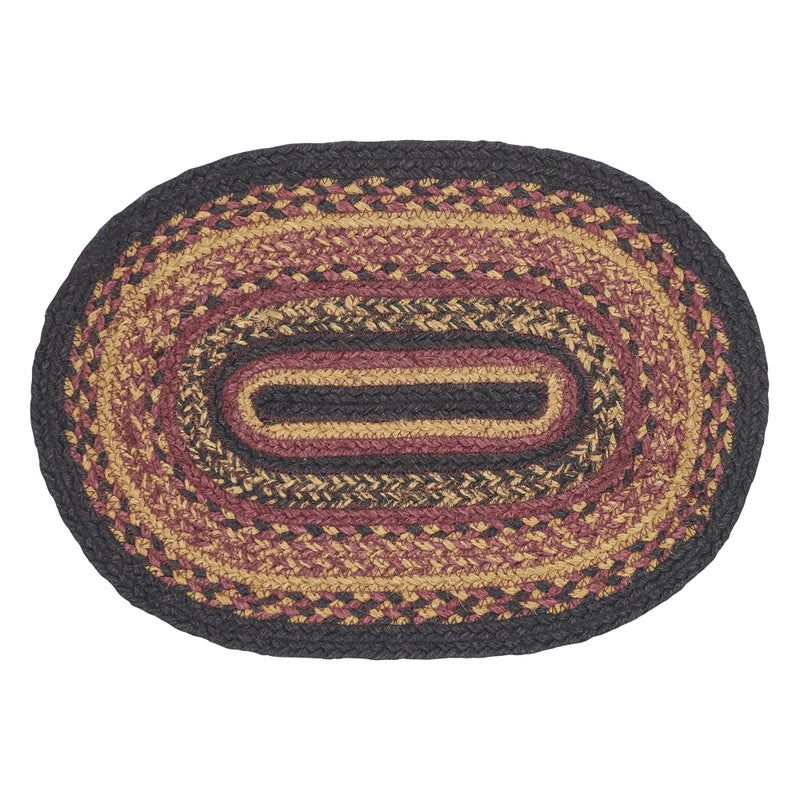 VHC Brands Heritage Farms Dining Table Placemat, Braided Jute, Oval, Red Black Tan. 10x16 - Image 1