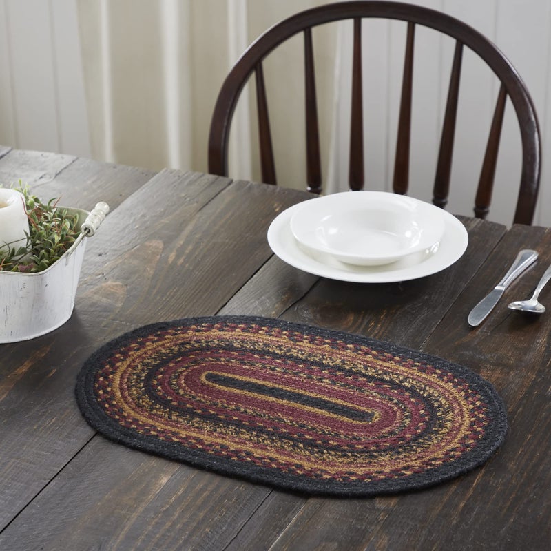 VHC Brands Heritage Farms Dining Table Placemat, Braided Jute, Oval, Red Black Tan. 10x16 - Image 4