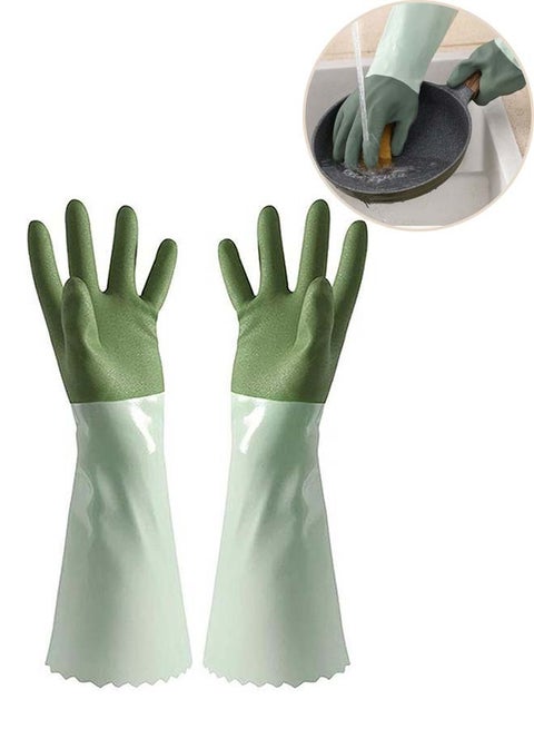 Household Cleaning Gloves, 1 Pair Reusable Kitchen Dishwashing Gloves with Cotton lining, Household Gloves Protection Hand, Waterproof, Non-Slip