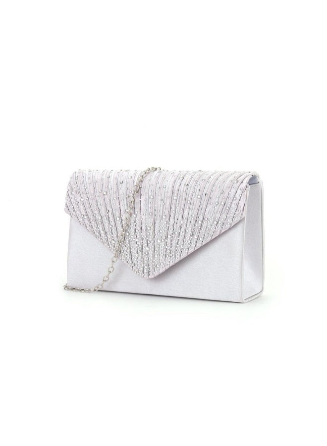 Women Satin Rhinestone Beaded Bridal Wedding Party Clutch Metal Chain Fashionable Evening Bag Handfbag For Women Lady Prom Party Clutch Purse - Image 1