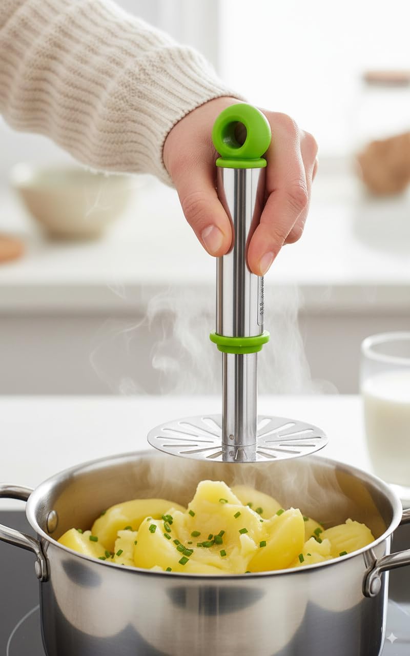 ADD2CART Stainless Steel Potato Masher, Vegetable Crusher with Ergonomic Handle, Kitchen Tool for Pav Bhaji - Image 2