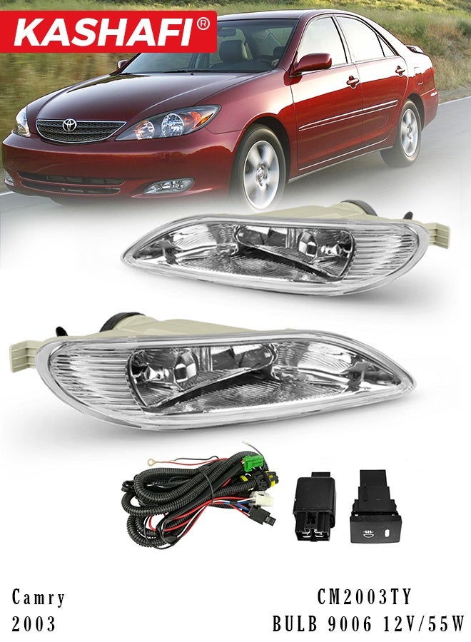 Fog Light (CM2003TY) Assembly Kit for Toyota Camry 2003, OEM Fit Front Bumper Fog Lamp Set with Wiring Harness, Switch and Relay, Clear PC Lens, 9006 12V 55W Halogen Bulb, Waterproof IP67, Direct Replacement, Left Right Pair, Car Fog Lights Upgrade - Image 1
