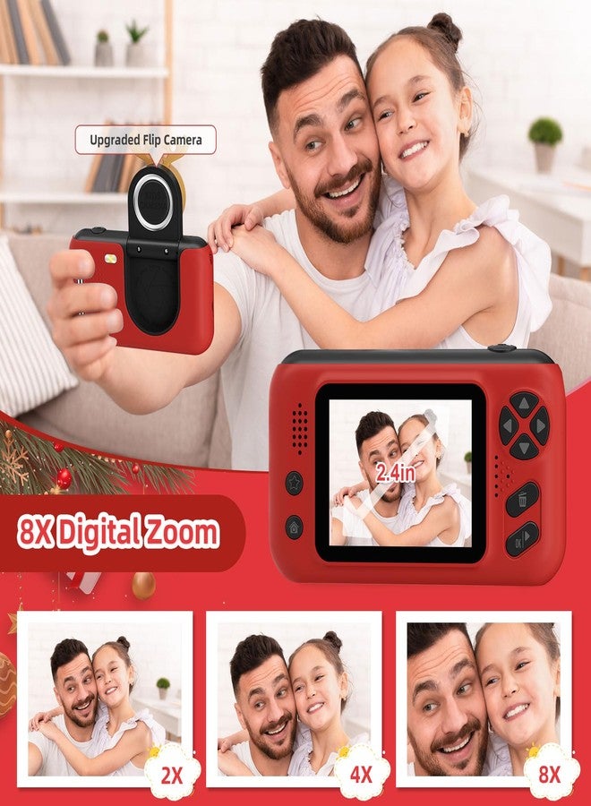 كاميرا أطفال للبنات من عمر 3 إلى 9 سنوات، كاميرا فيديو عالية الدقة 1080P مع بطاقة ذاكرة SD سعة 32 جيجابايت، ألعاب كاميرا رقمية للأطفال الصغار، هدية مثالية لأعياد الميلاد، لون أحمر - Image 3