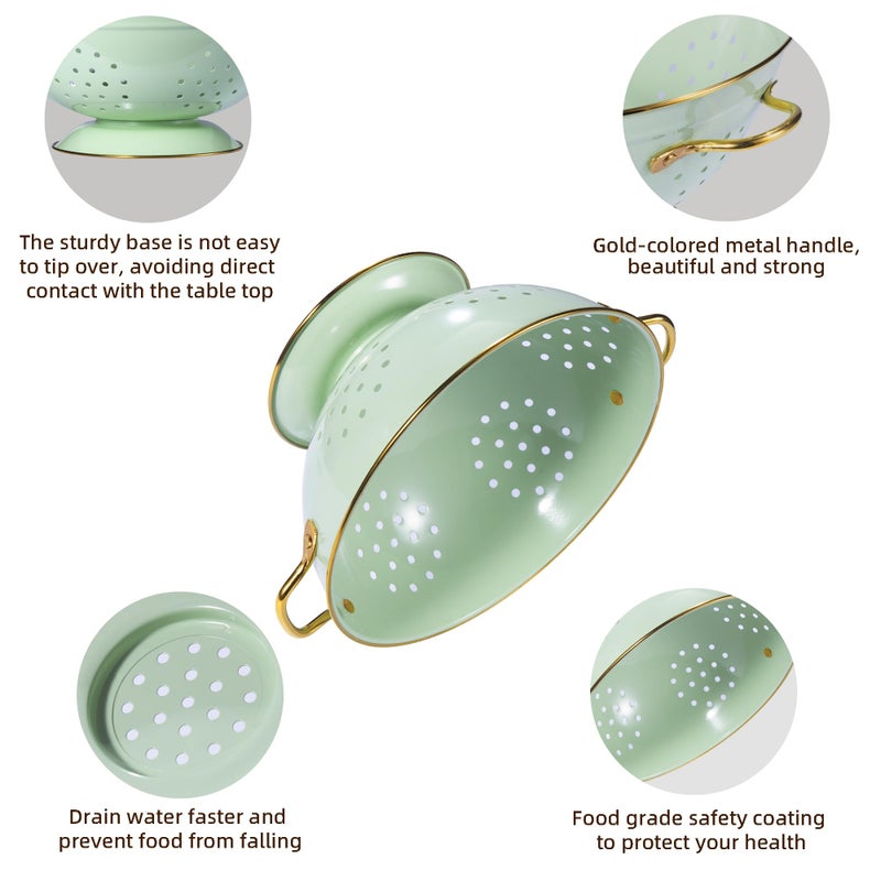 BeFare Metal Colander Set of 3, Strainer Basket with Handles perfect for Spaghetti, Pasta, Berry, Vegetable, Fruit, Solid Base Powder Coated Kitchen Essential Strainer Set, 1 & 3.5 & 5 Qt (Green) - Image 5
