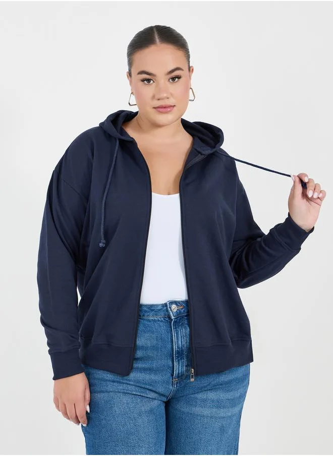 Styli Plus Size Oversized Longline Zip Through Hoodie
