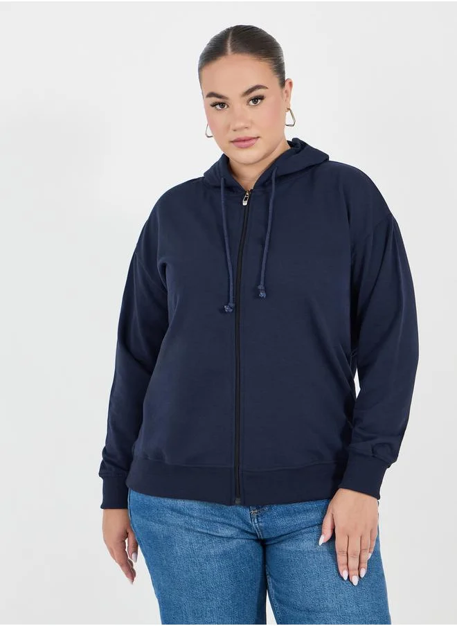 Styli Plus Size Oversized Longline Zip Through Hoodie