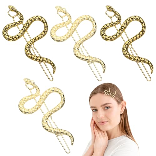 Leorx 4pcs Snake Hair Clip Vintage Decorative Metal Hair Pins for Women and Girls (Golden, Ancient Gold) - Image 1