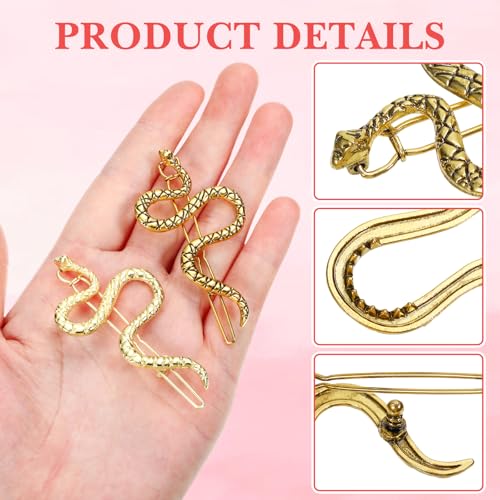 Leorx 4pcs Snake Hair Clip Vintage Decorative Metal Hair Pins for Women and Girls (Golden, Ancient Gold) - Image 3