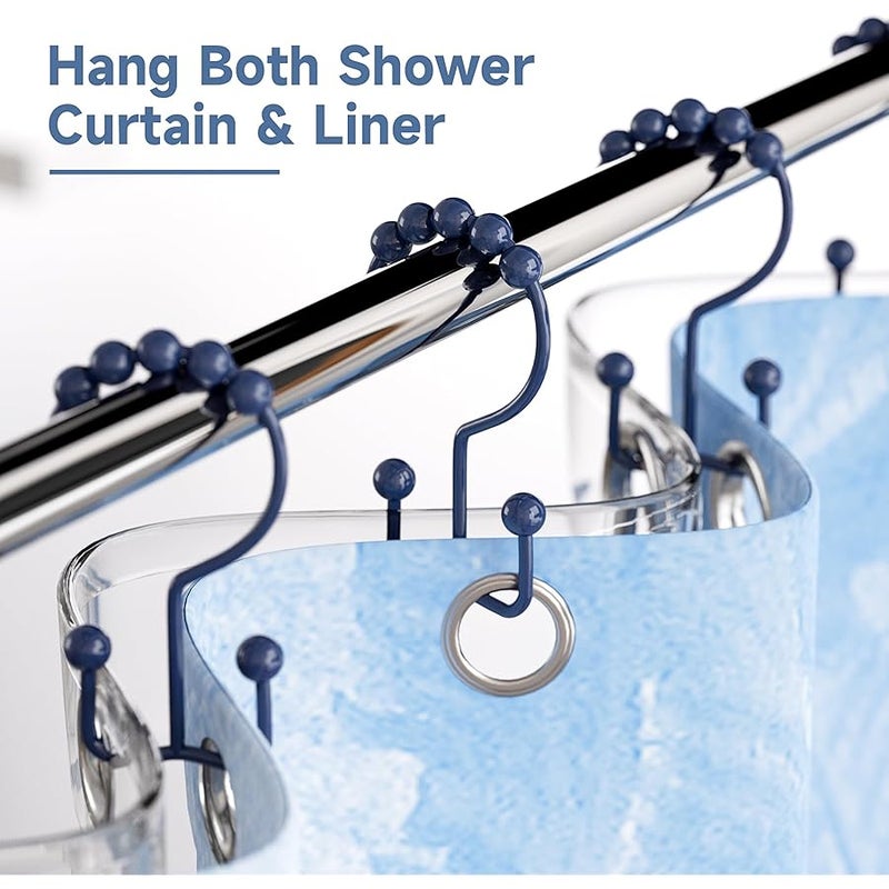Titanker Shower Curtain Hooks Rings, Rust-Resistant Metal Double Glide Shower Hooks for Bathroom Shower Rods Curtains, Set of 12 Hooks - Navy Blue - Image 2