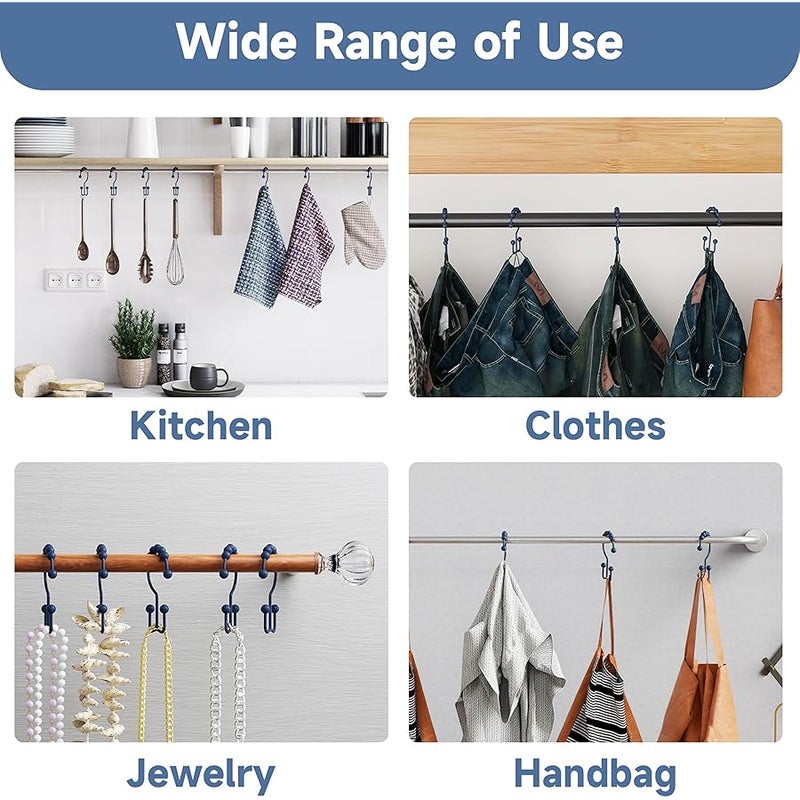 Titanker Shower Curtain Hooks Rings, Rust-Resistant Metal Double Glide Shower Hooks for Bathroom Shower Rods Curtains, Set of 12 Hooks - Navy Blue - Image 5