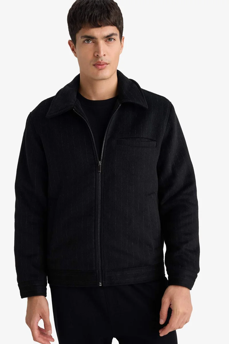 Defacto  Regular Fit Polo Collar Lined Zippered Wool Jacket for Men | Best Price UAE