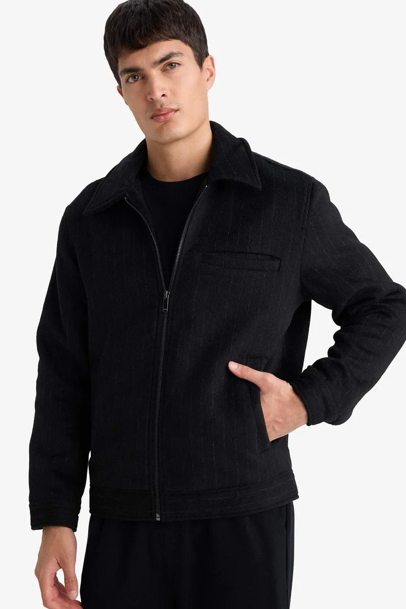 Defacto  Regular Fit Polo Collar Lined Zippered Wool Jacket for Men | Best Price UAE